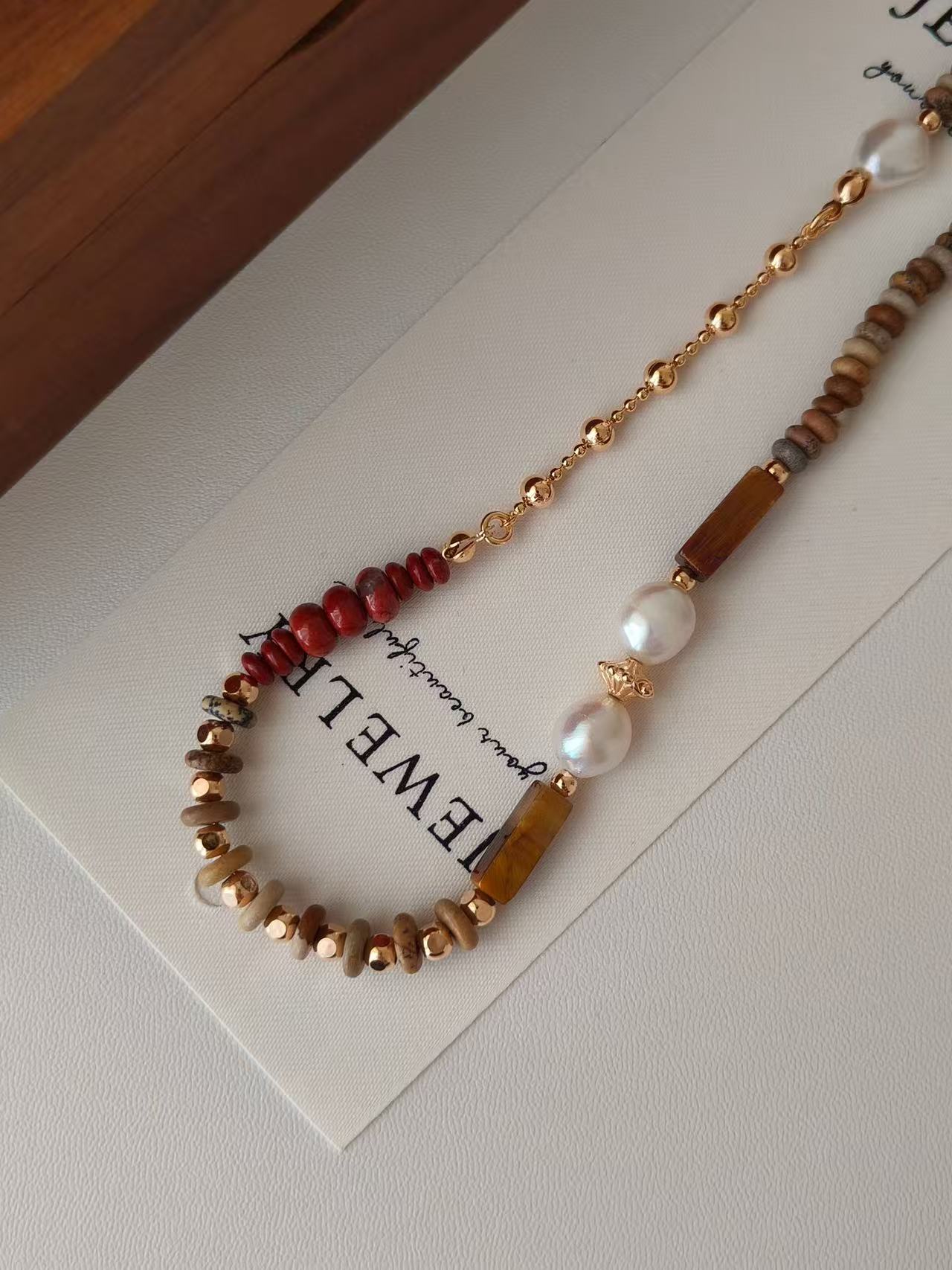 Natural Pearl & Tiger Eye Necklace