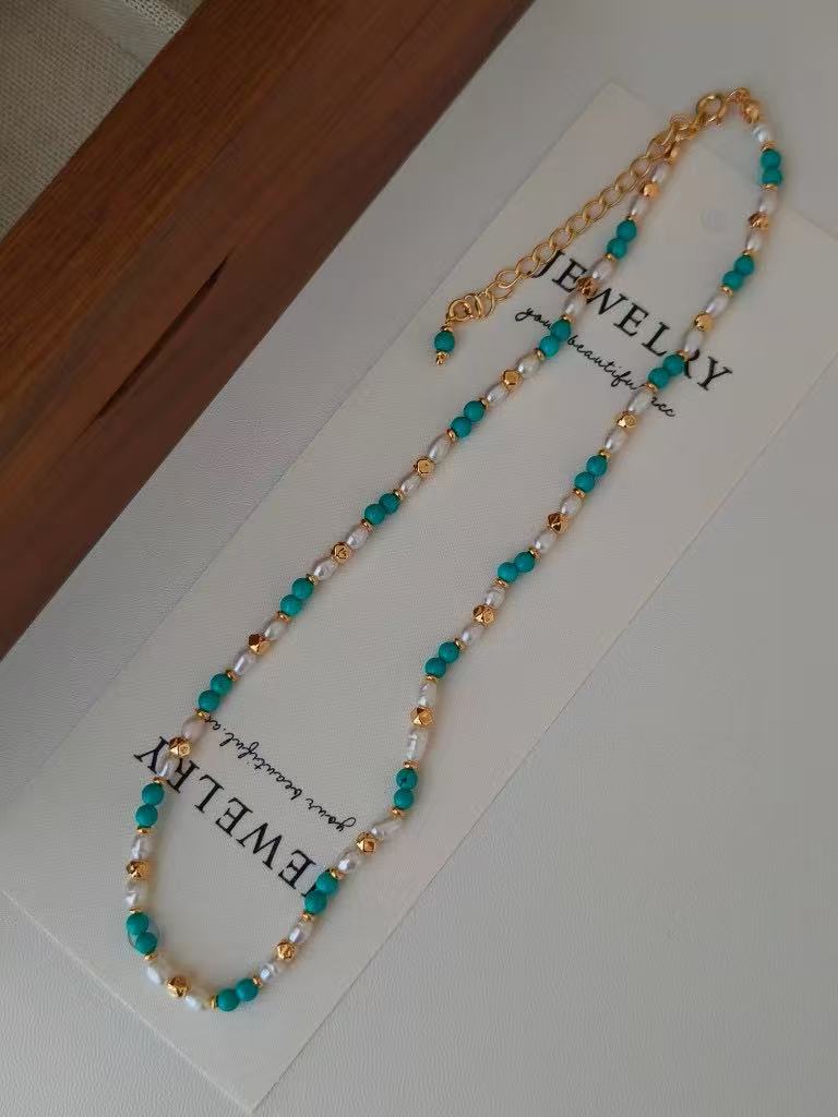 Turquoise & Pearl Necklace β 18K Gold Vermeil on Sterling Silver | Freshwater Pearls