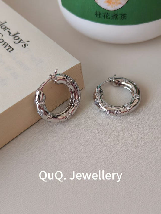 Classic Zirconia Hoop Earrings | Platinum Plated S925 Sterling Silver