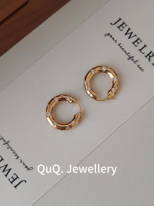 Sparkle Gold Hoop Earrings | 18K Gold Plated S925 Silver with Zircon