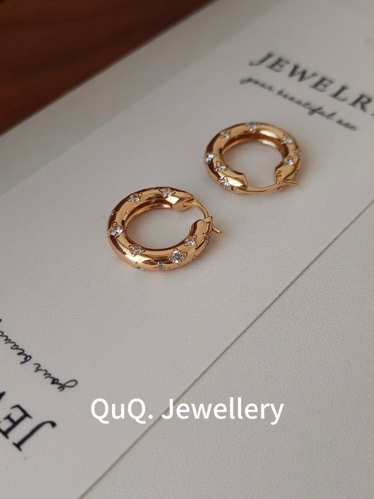 Sparkle Gold Hoop Earrings | 18K Gold Plated S925 Silver with Zircon