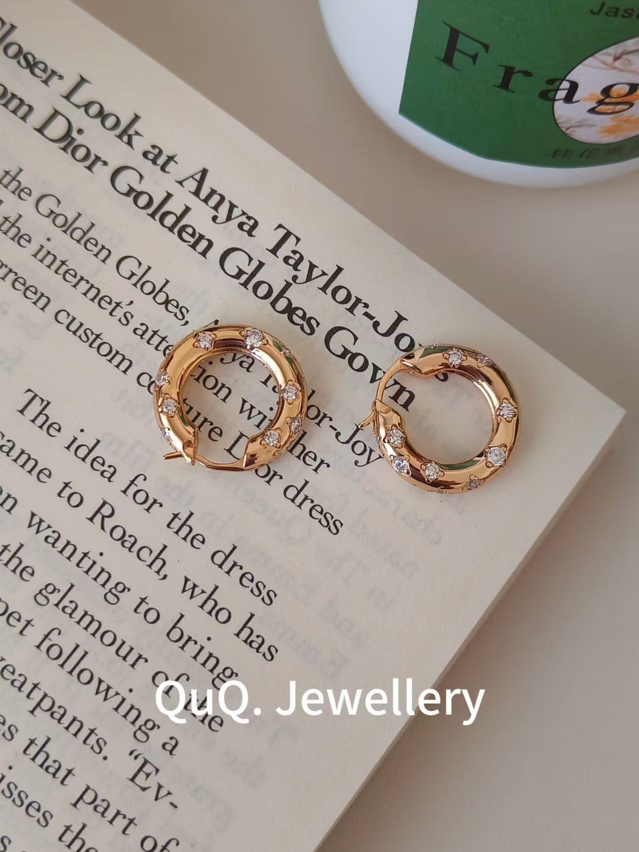 Sparkle Gold Hoop Earrings | 18K Gold Plated S925 Silver with Zircon