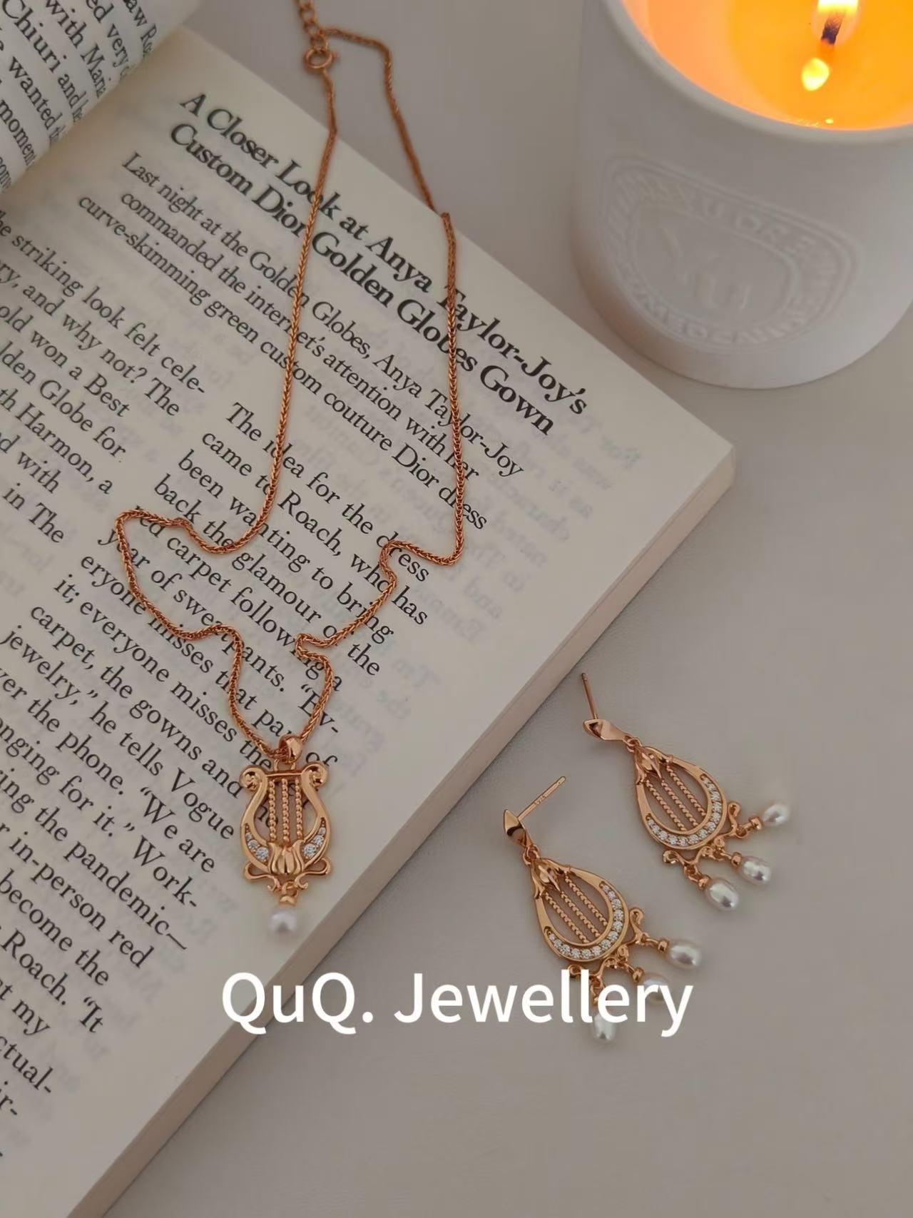 Elegant Harp Pearl Necklace – 18K Gold-Plated S925 Silver