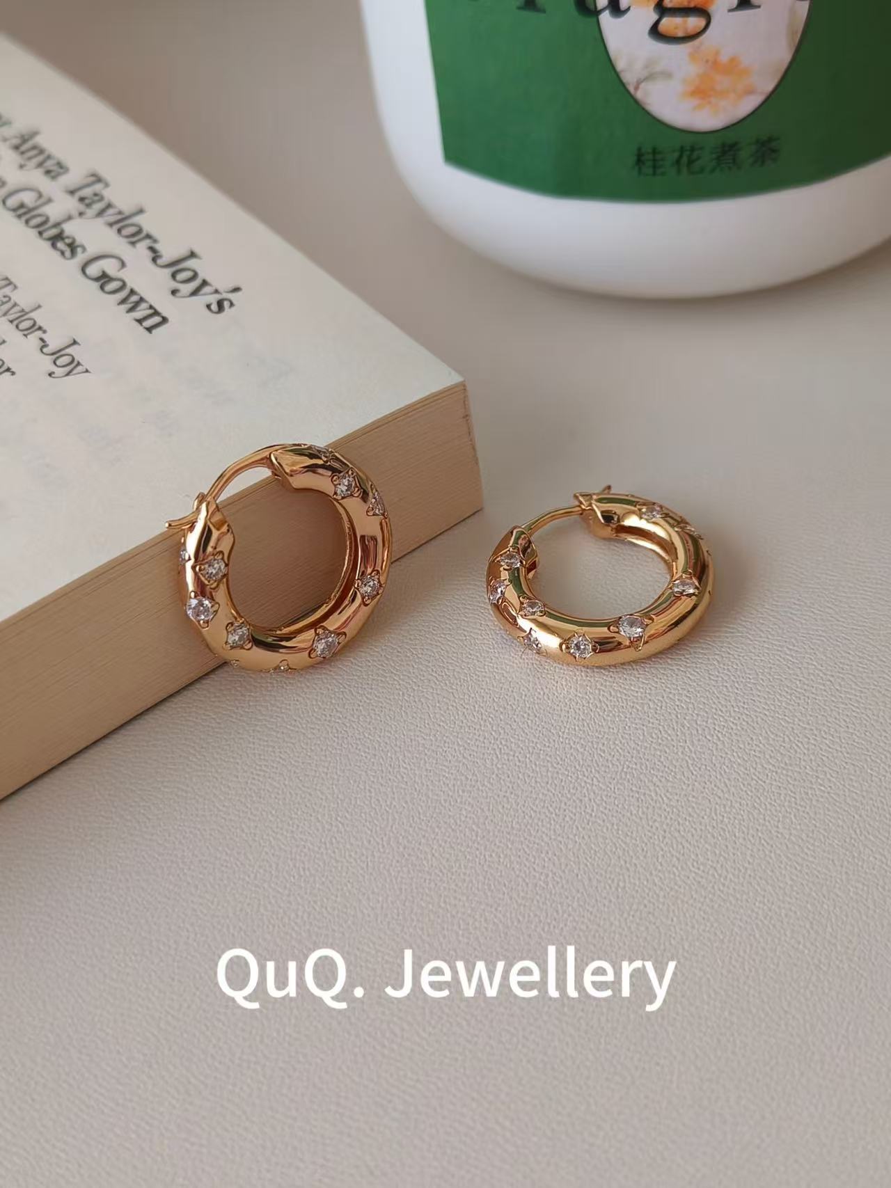 Sparkle Gold Hoop Earrings | 18K Gold Plated S925 Silver with Zircon