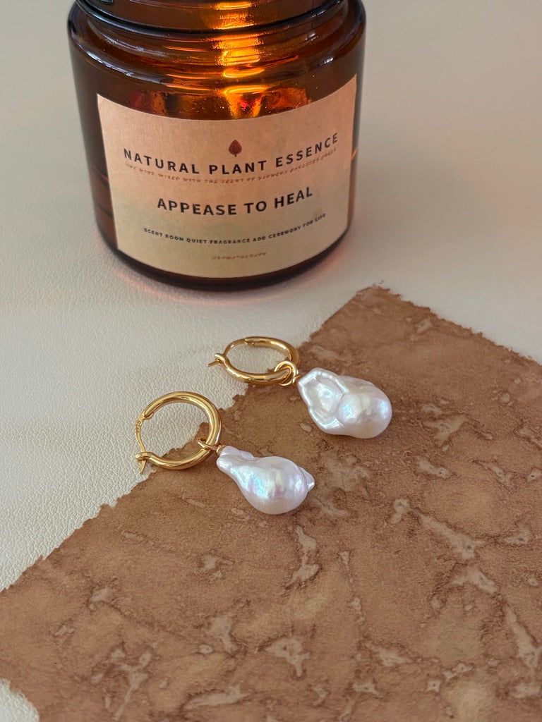 Baroque Pearl Hoop Drop Earrings