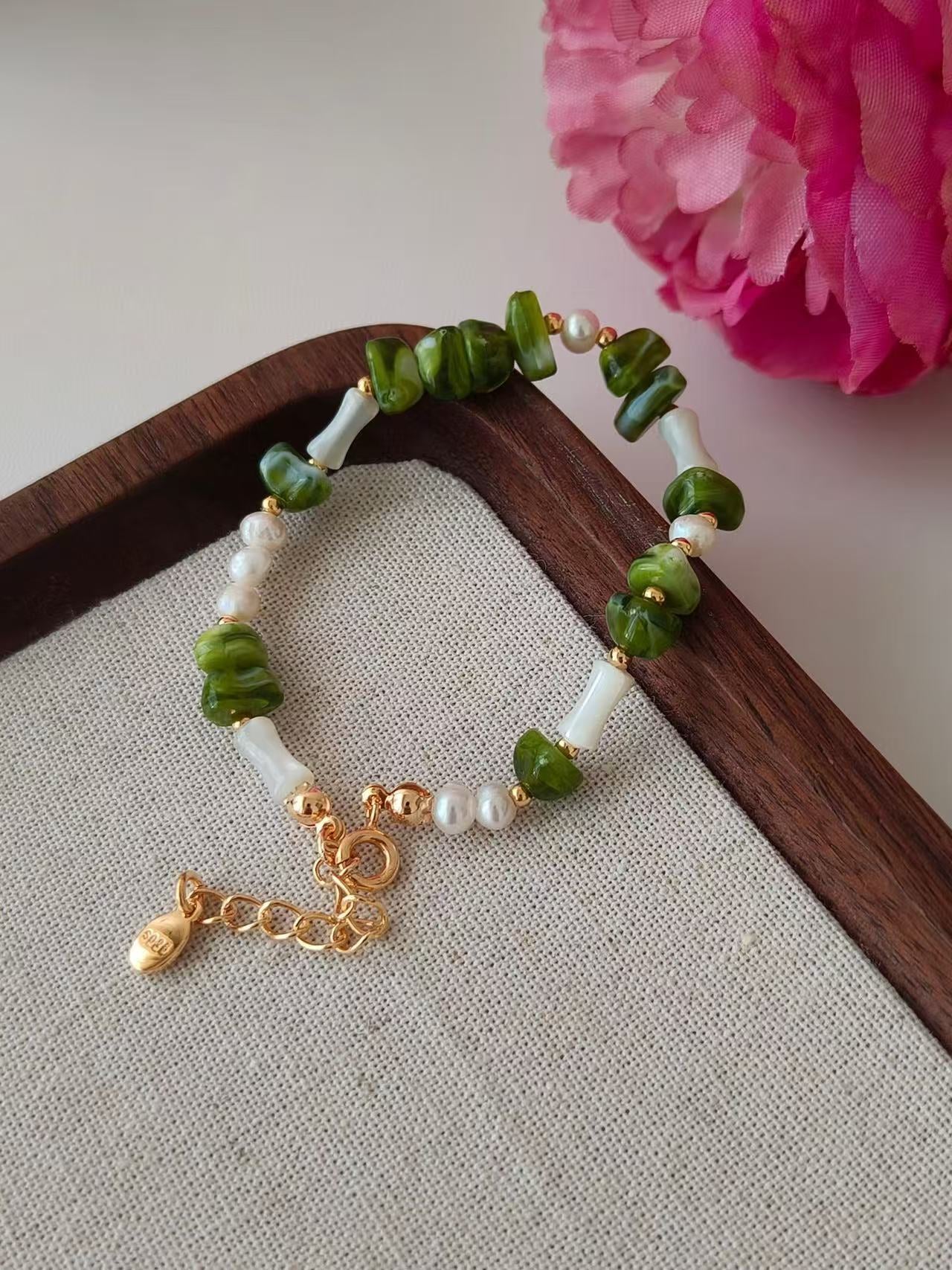 Green Resin & Pearl Bracelet