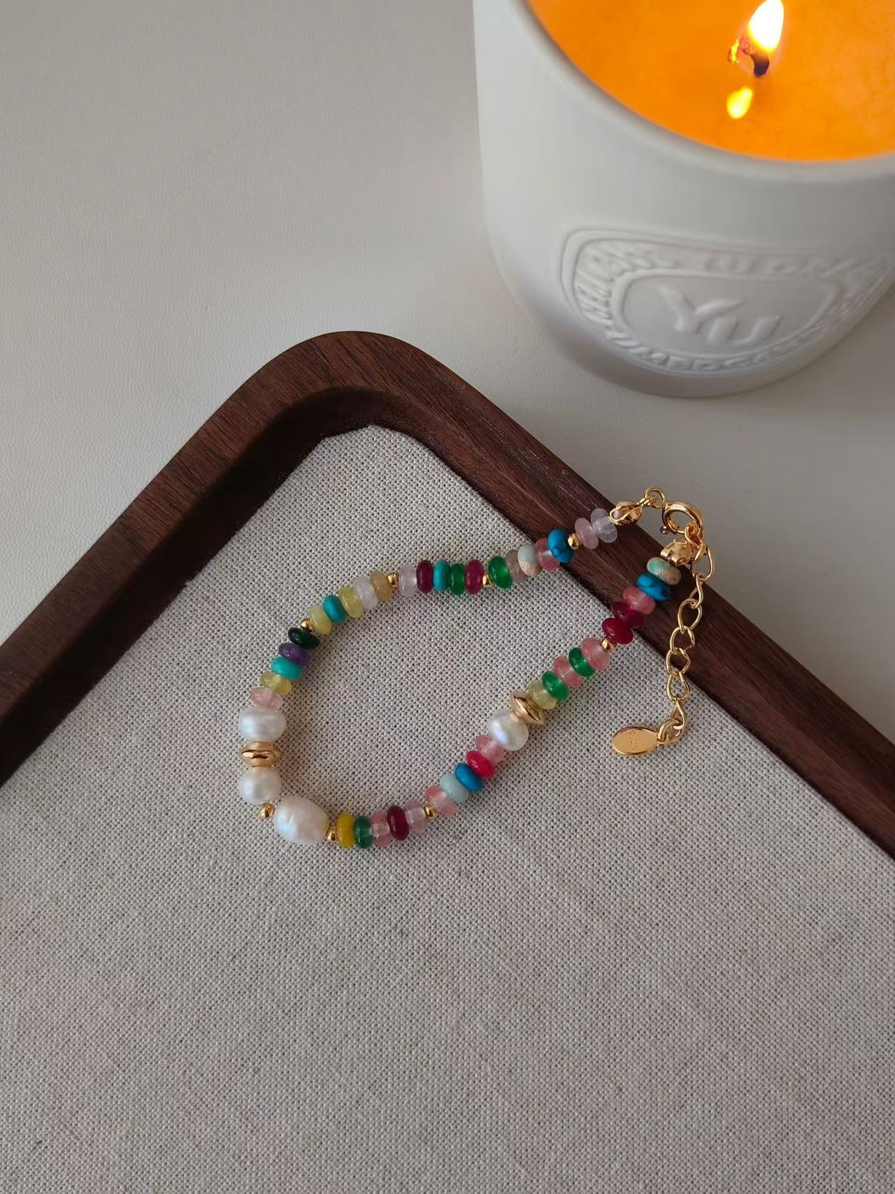 Rainbow Gem & Pearl Bracelet