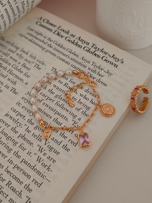 18K Gold-Plated S925 Pearl & Gemstone Bracelet | Natural Freshwater Pearls