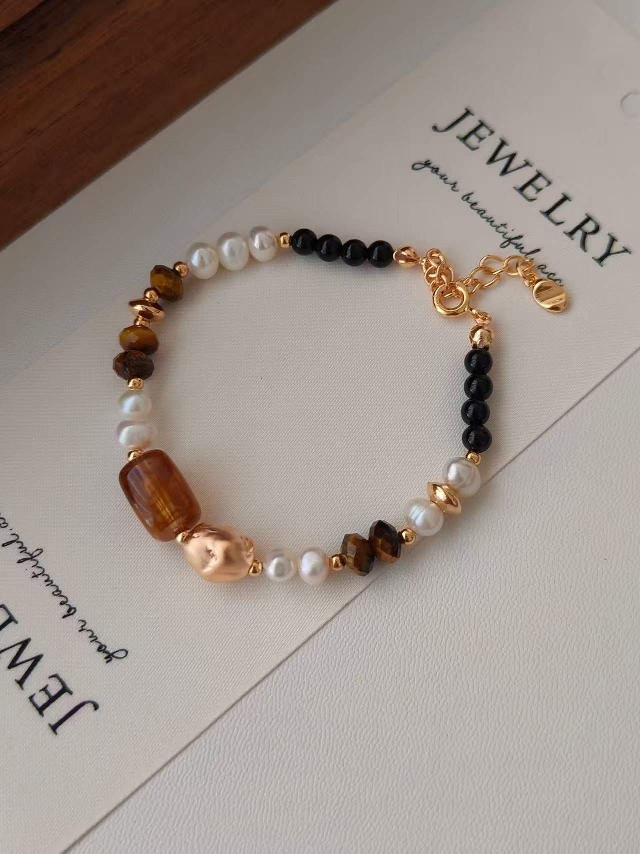 Tiger’s Eye & Pearl Bracelet – 18K Gold Vermeil on Sterling Silver | Natural Gemstone Jewelry