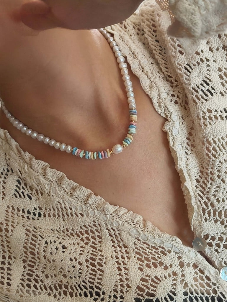 Rainbow Stone & Pearl Necklace