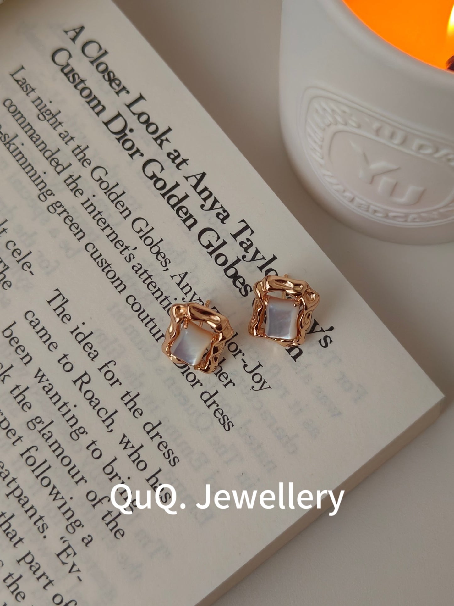 Vintage Irregular Frame Pearl Stud Earrings | QuQ. Jewellery
