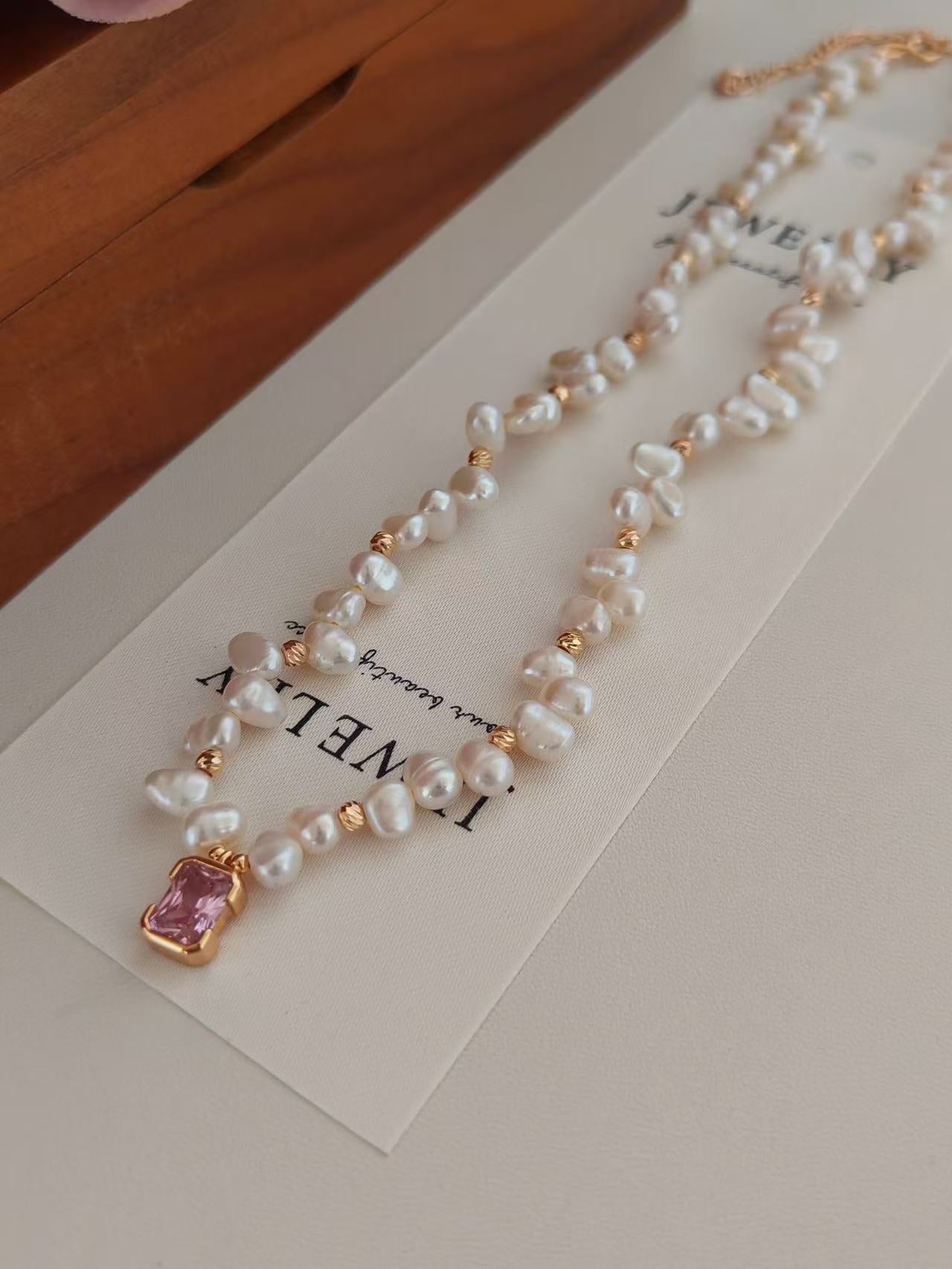 Pink Gem & Baroque Pearl Necklace