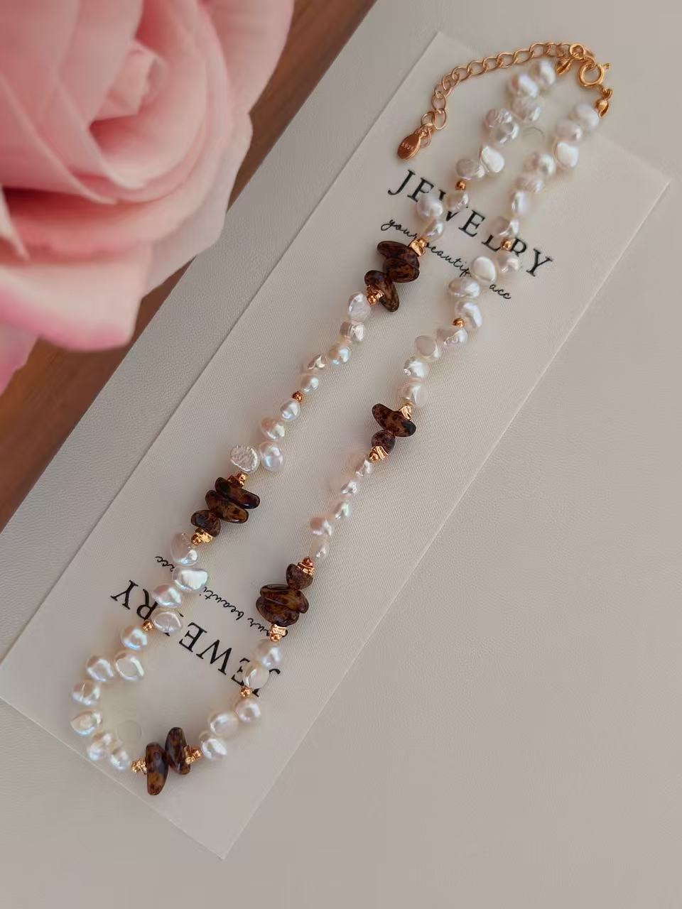 Amber & Pearl Beaded Necklace