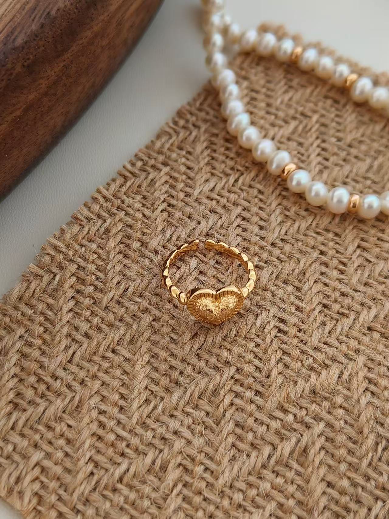 Golden Heart Textured Ring