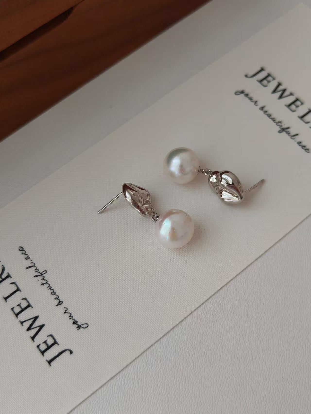 White Gold Sculptural Pearl Drop Earrings
