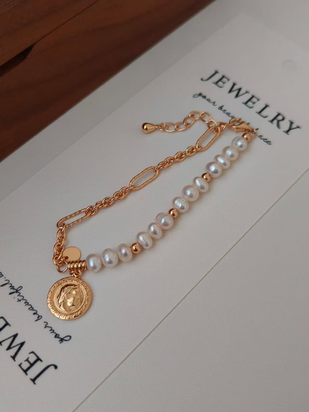 Vintage Coin & Pearl Bracelet