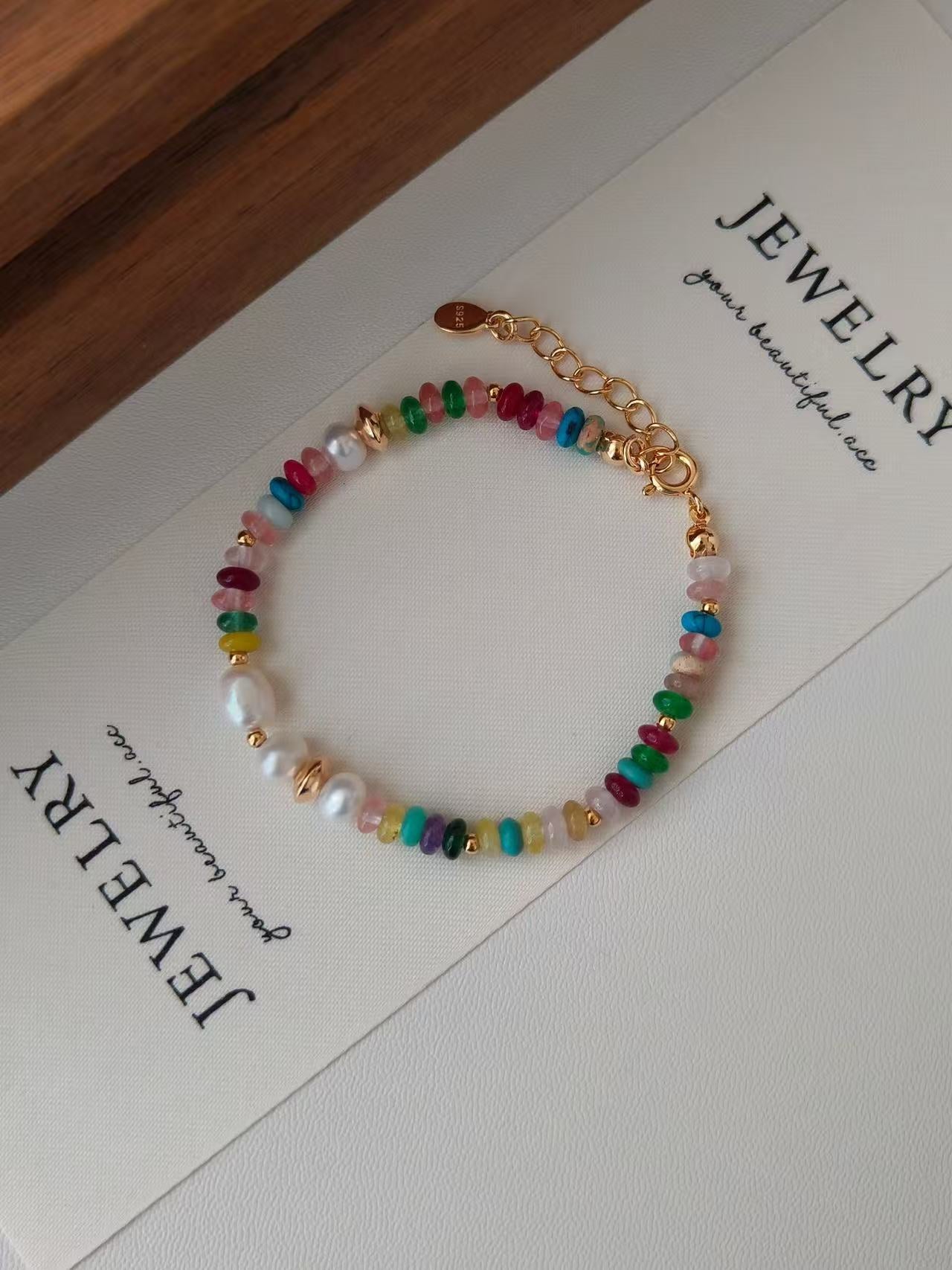 Rainbow Gem & Pearl Bracelet