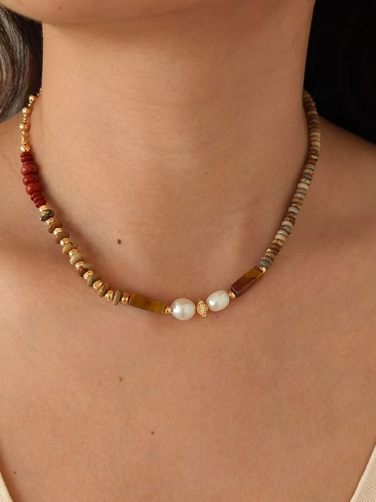 Natural Pearl & Tiger Eye Necklace