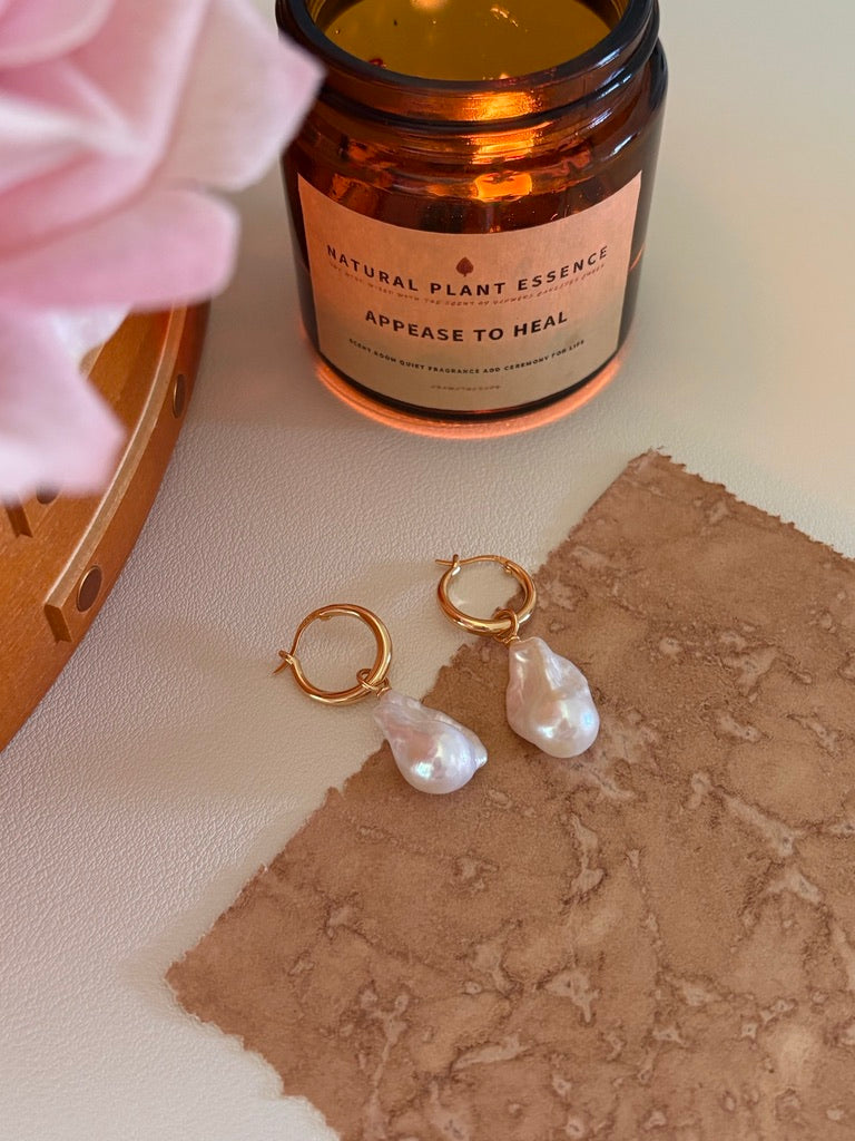 Baroque Pearl Hoop Drop Earrings