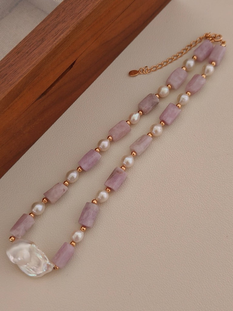 Kunzite & Baroque Pearl Necklace