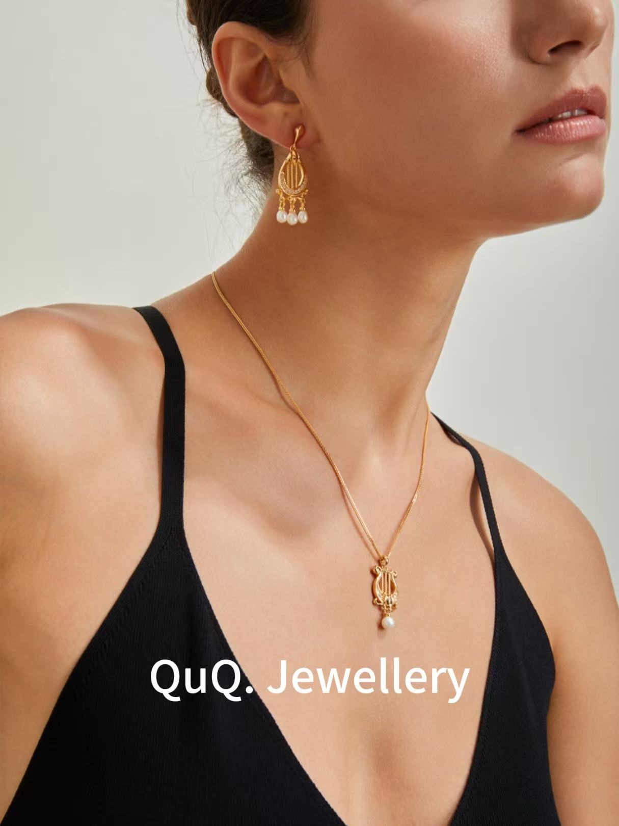 Elegant Harp Pearl Necklace – 18K Gold-Plated S925 Silver