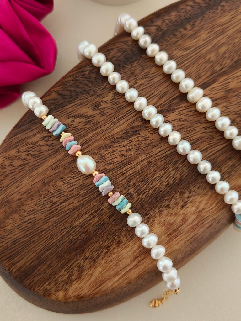 Rainbow Stone & Pearl Bracelet
