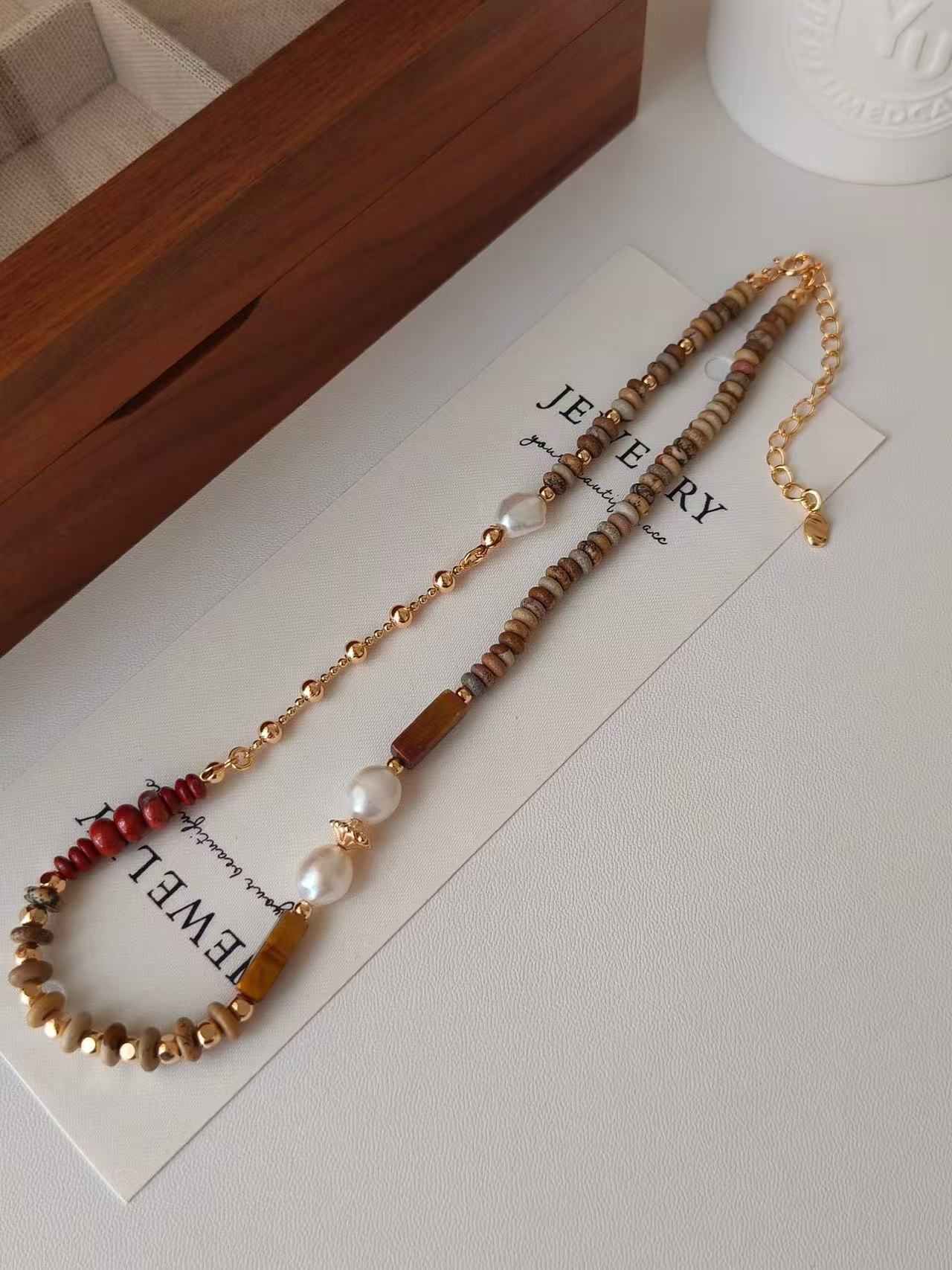 Natural Pearl & Tiger Eye Necklace