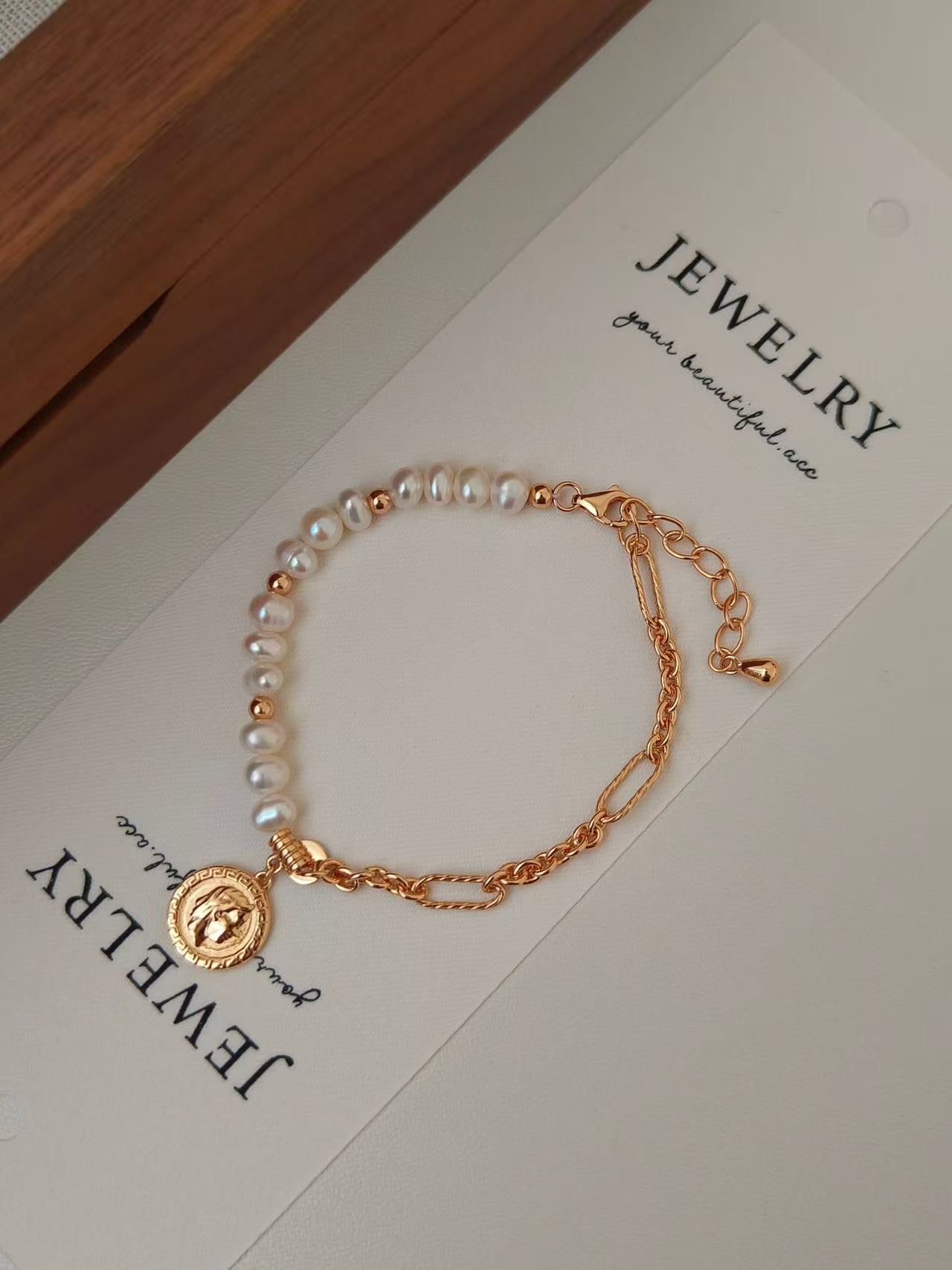 Vintage Coin & Pearl Bracelet
