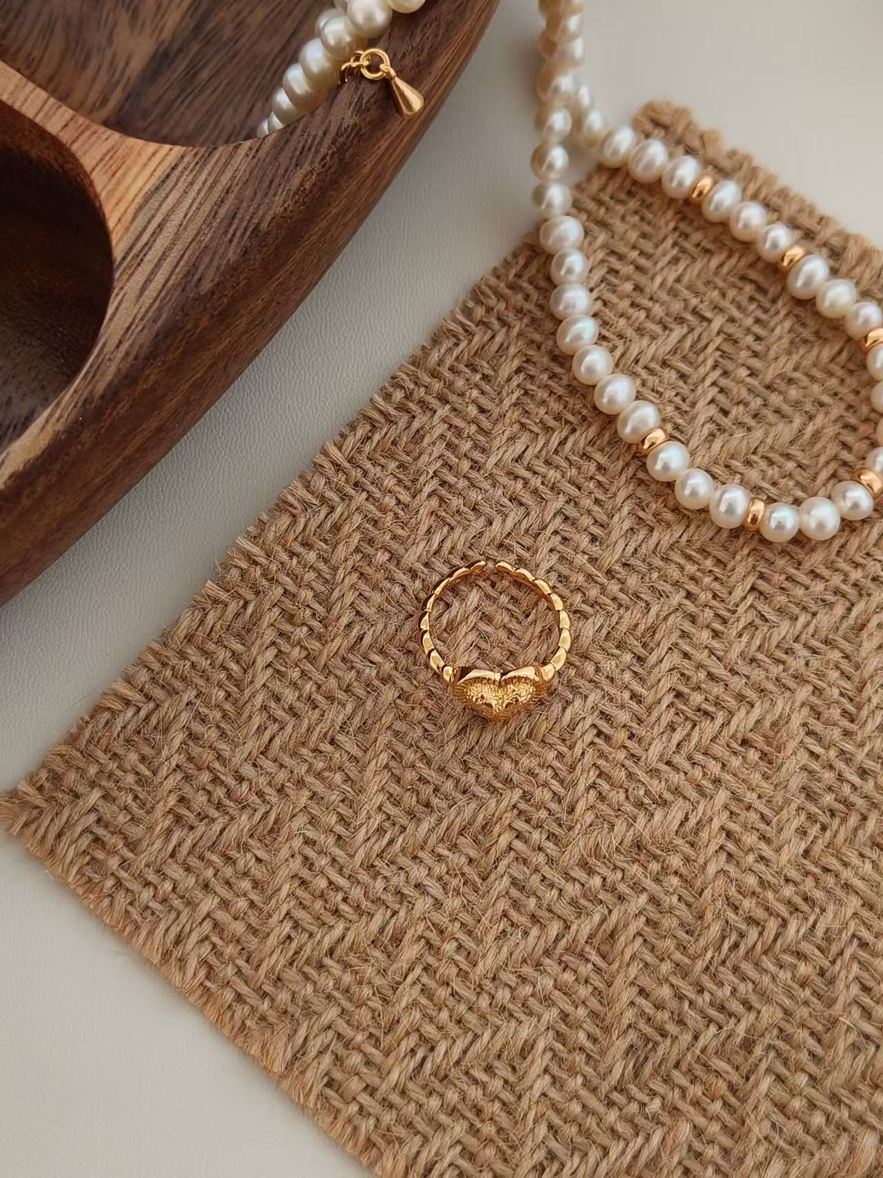 Golden Heart Textured Ring
