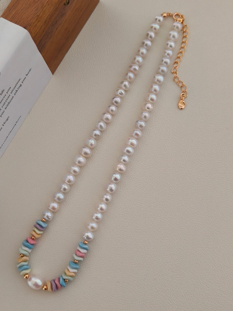 Rainbow Stone & Pearl Necklace