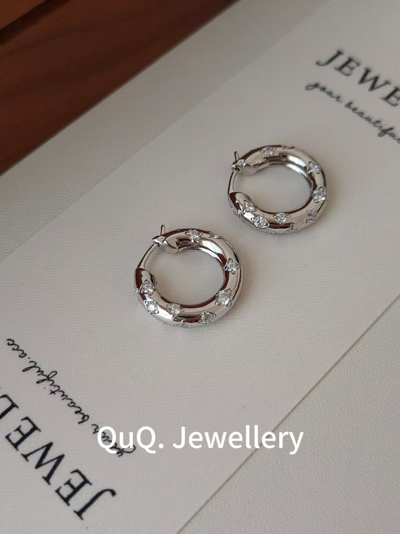 Classic Zirconia Hoop Earrings | Platinum Plated S925 Sterling Silver