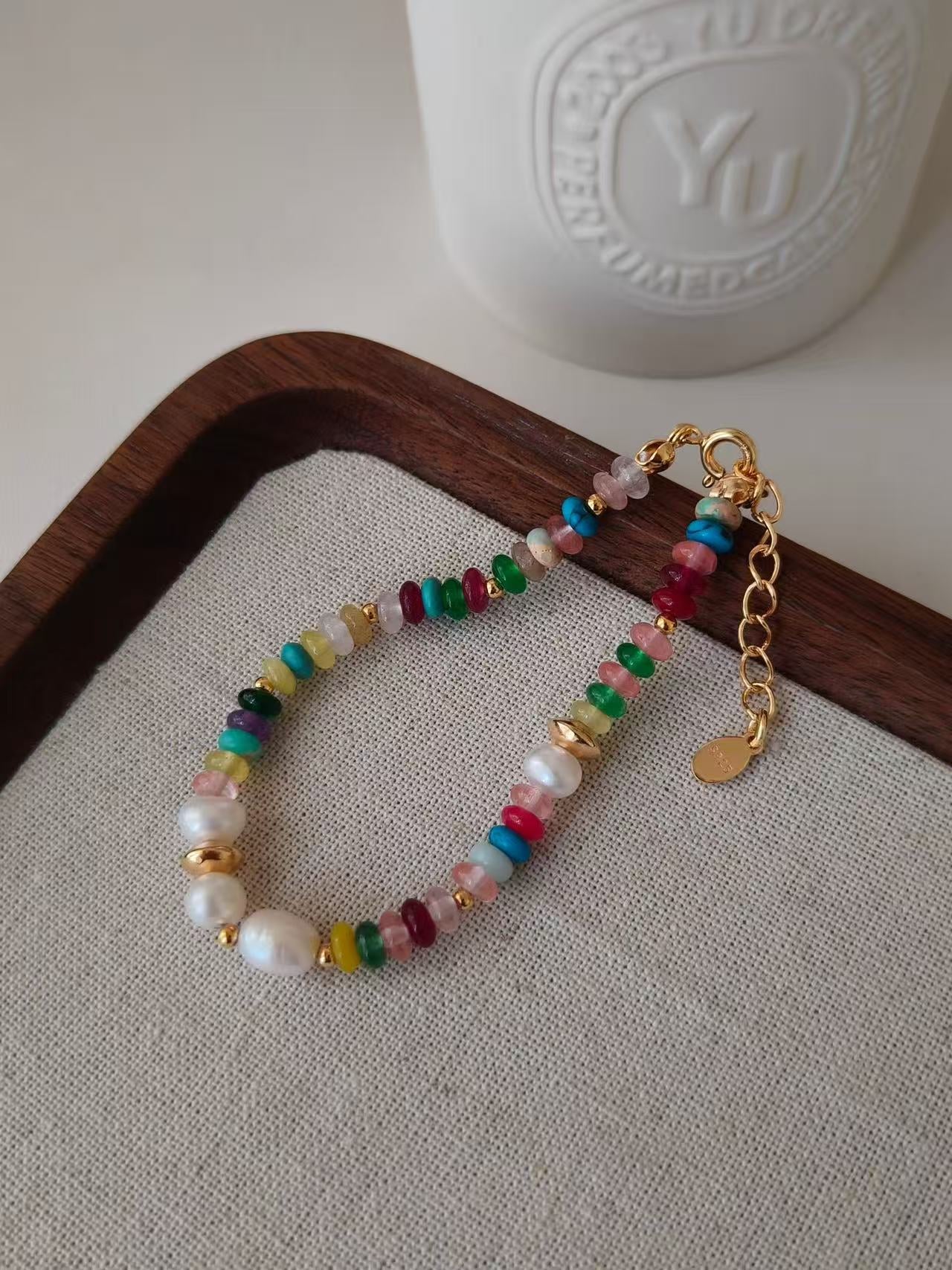 Rainbow Gem & Pearl Bracelet