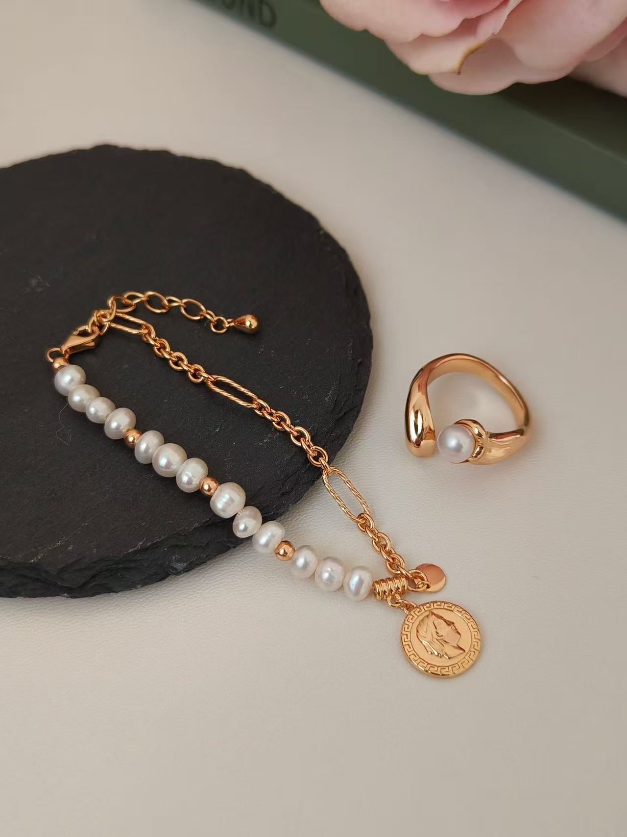 Vintage Coin & Pearl Bracelet