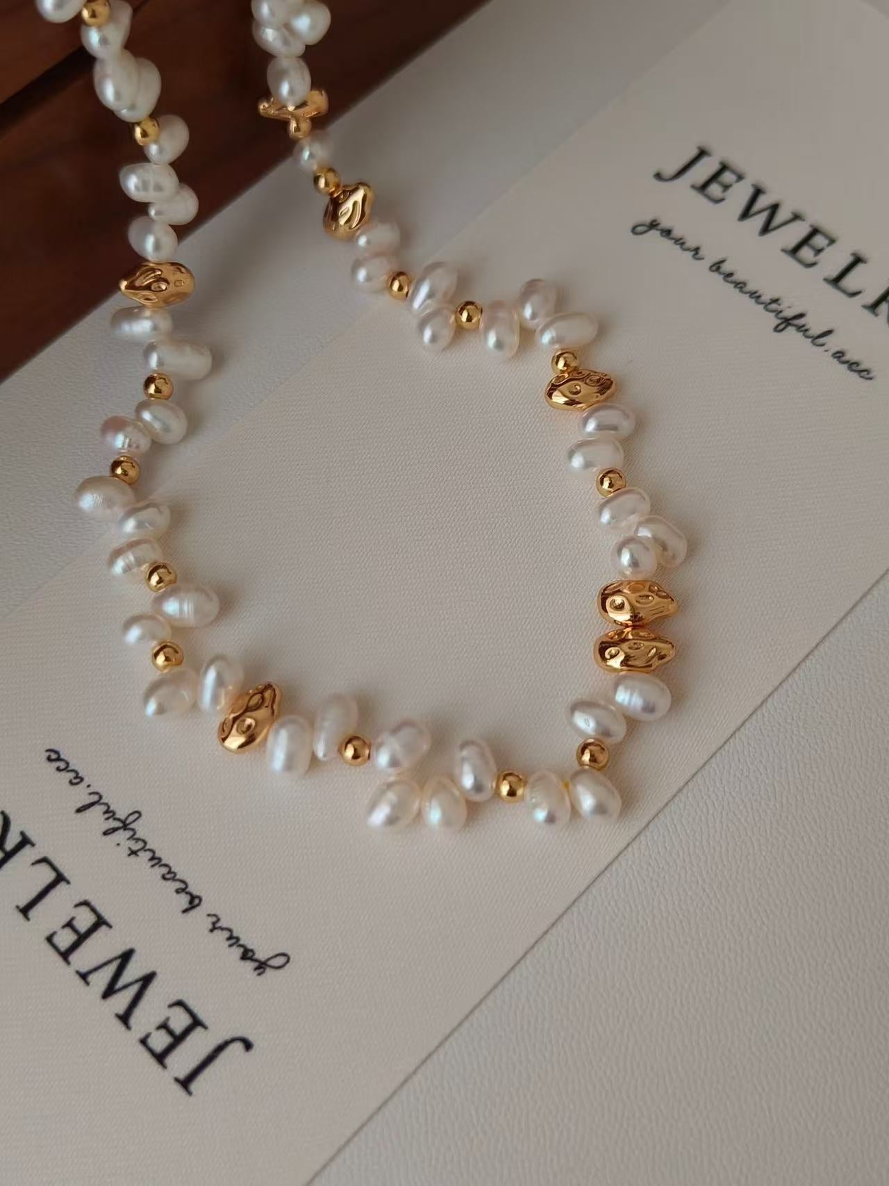 Organic Baroque Pearl Necklace | 18K Gold Plated S925 Silver | Handmade Irregular Pearls
