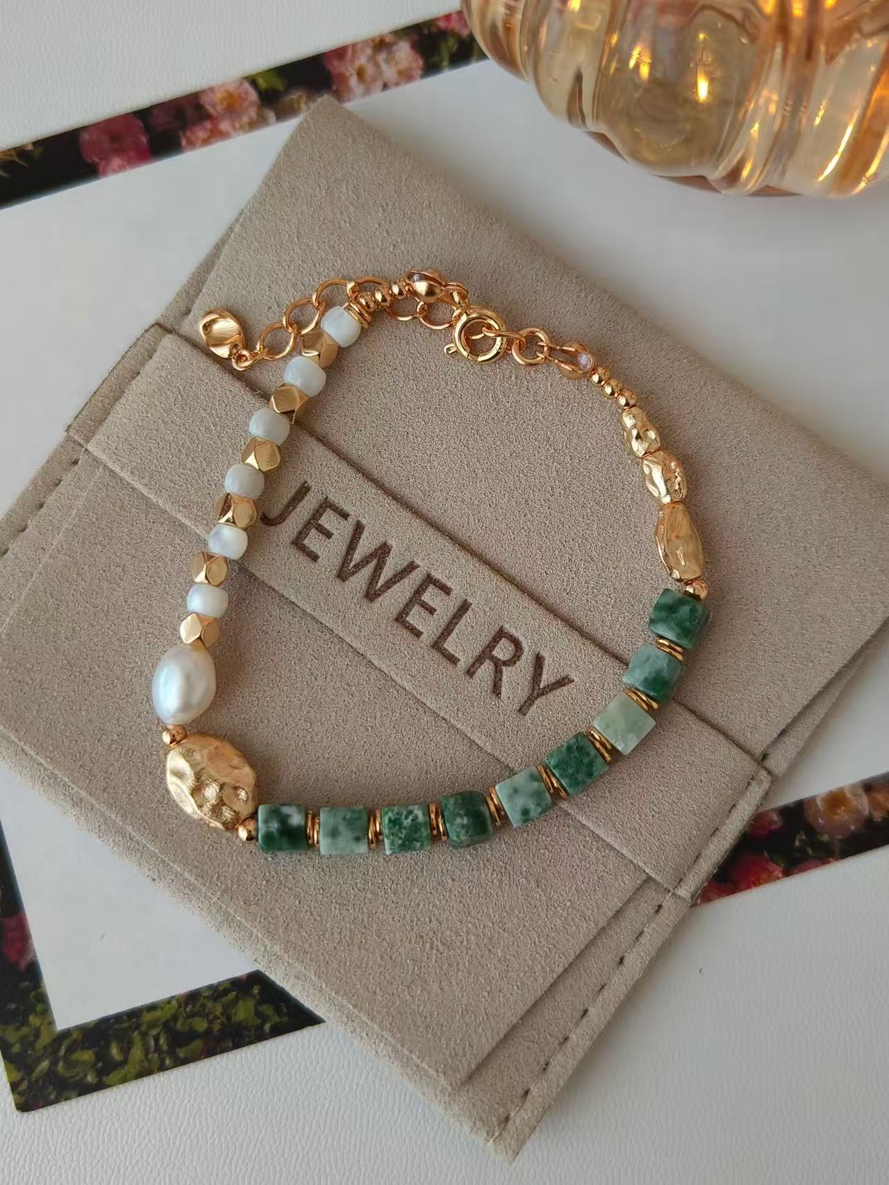 Green Jade & Pearl Bracelet