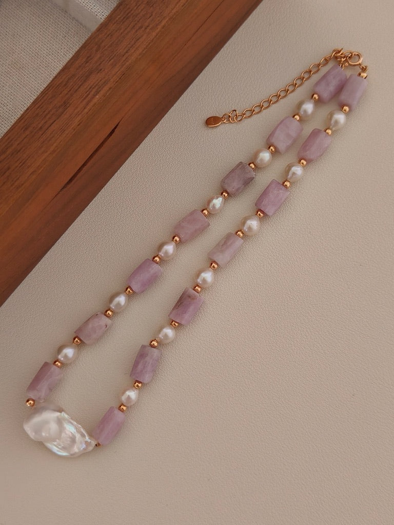 Kunzite & Baroque Pearl Necklace