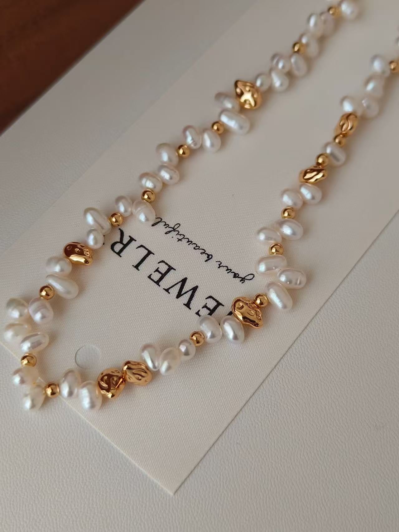 Organic Baroque Pearl Necklace | 18K Gold Plated S925 Silver | Handmade Irregular Pearls