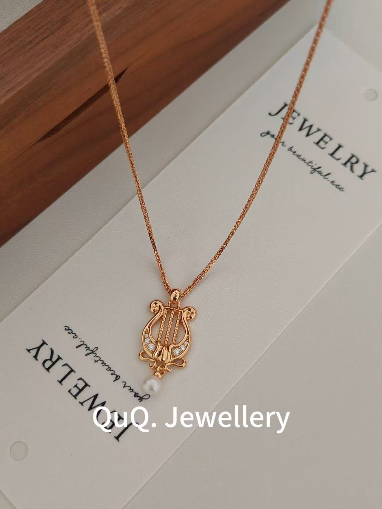 Elegant Harp Pearl Necklace – 18K Gold-Plated S925 Silver