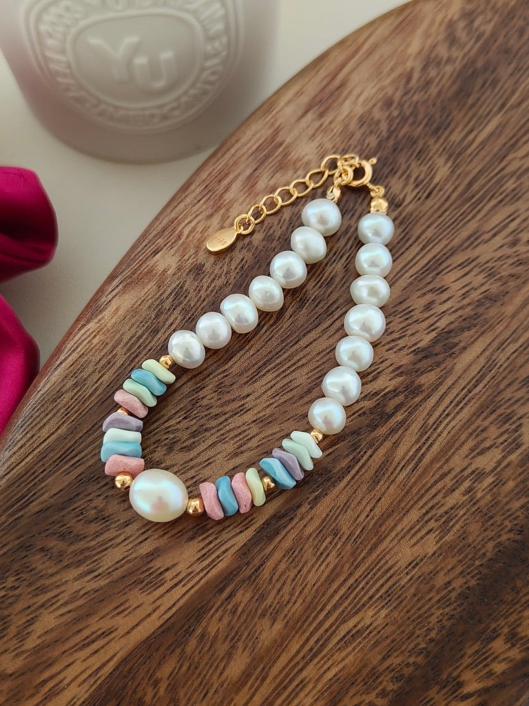 Rainbow Stone & Pearl Bracelet