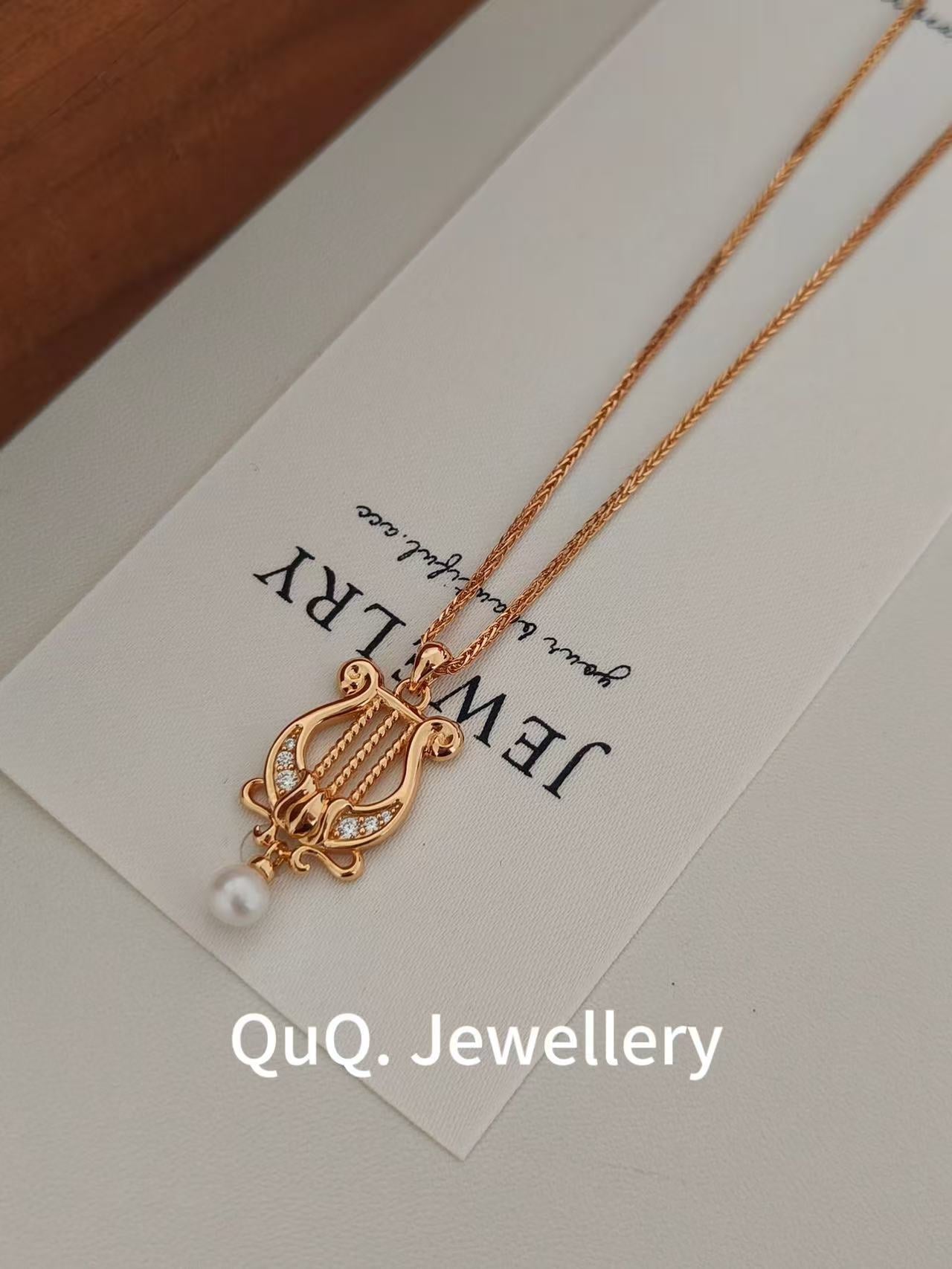 Elegant Harp Pearl Necklace – 18K Gold-Plated S925 Silver