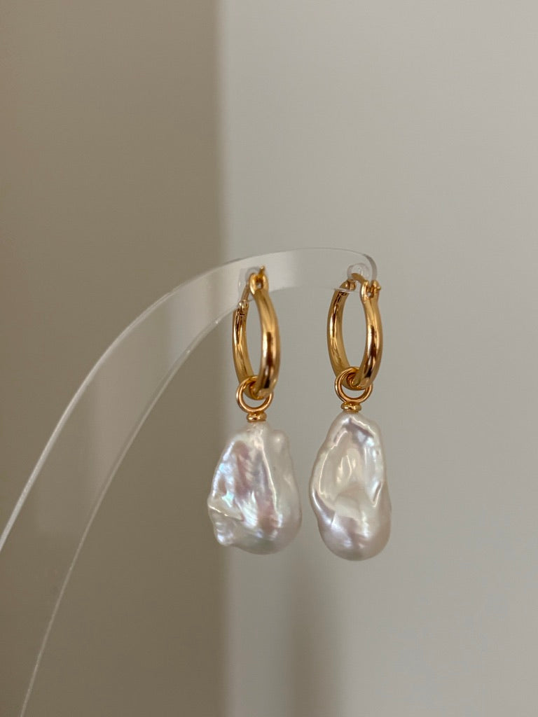 Baroque Pearl Hoop Drop Earrings