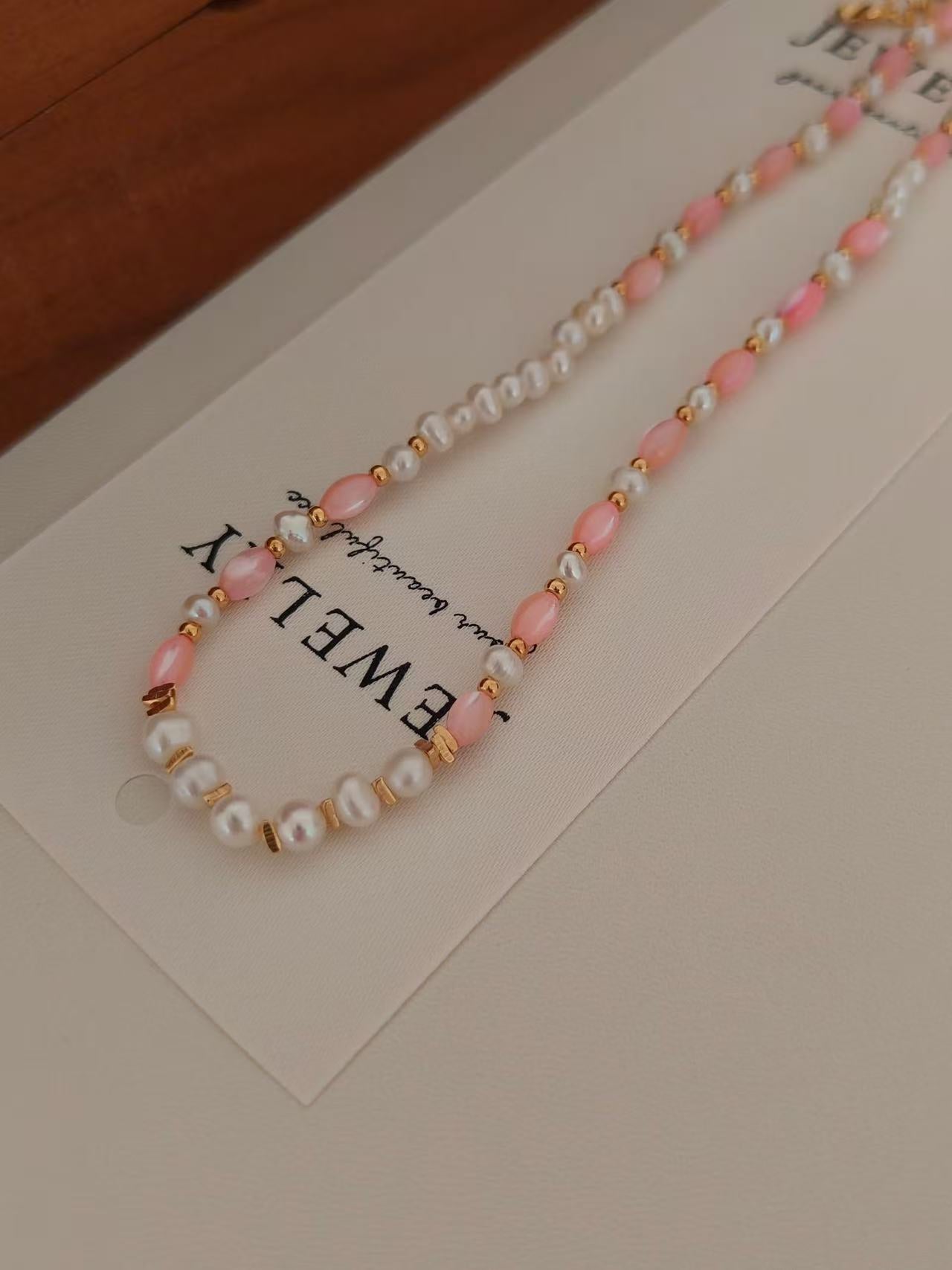 18K Gold-Plated S925 Pearl & Pink Bead Necklace | Natural Freshwater Pearls