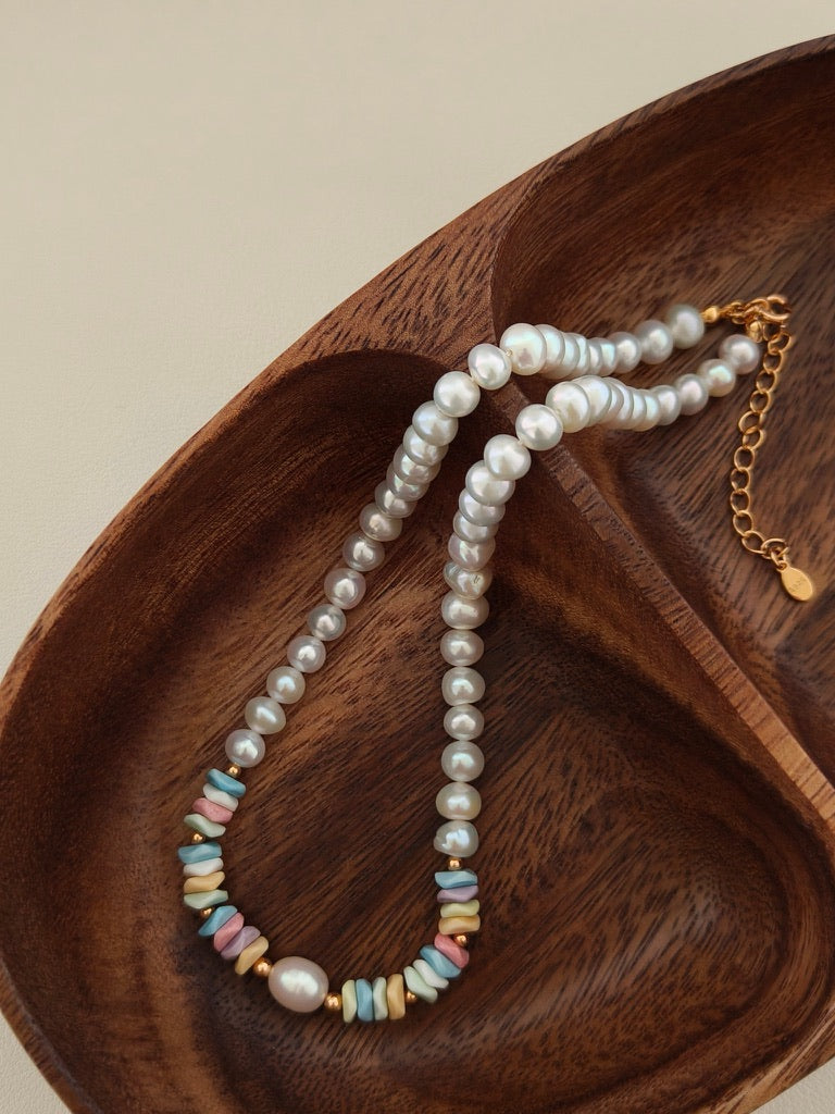Rainbow Stone & Pearl Necklace
