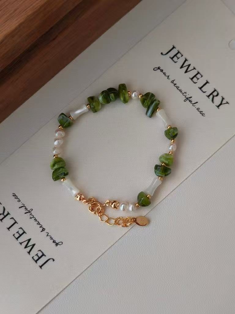 Green Resin & Pearl Bracelet