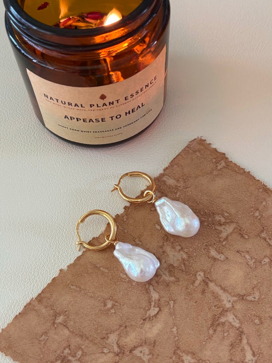 Baroque Pearl Hoop Drop Earrings