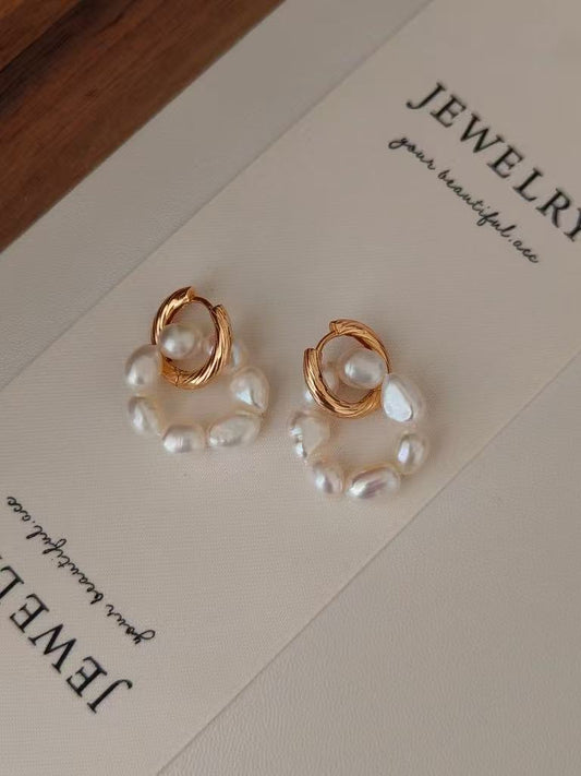 18K Gold Vermeil Freshwater Baroque Pearl Hoop Earrings