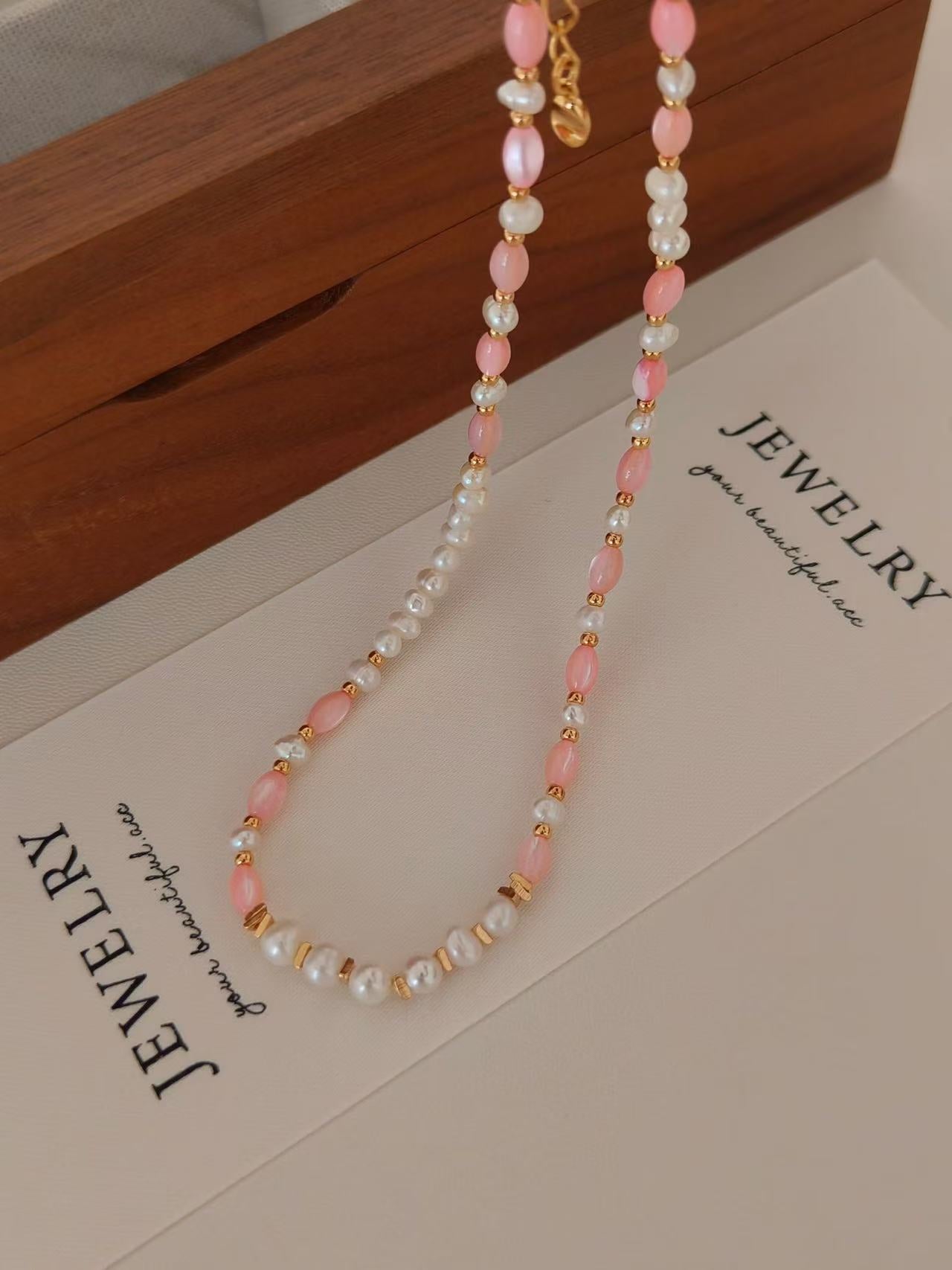 18K Gold-Plated S925 Pearl & Pink Bead Necklace | Natural Freshwater Pearls