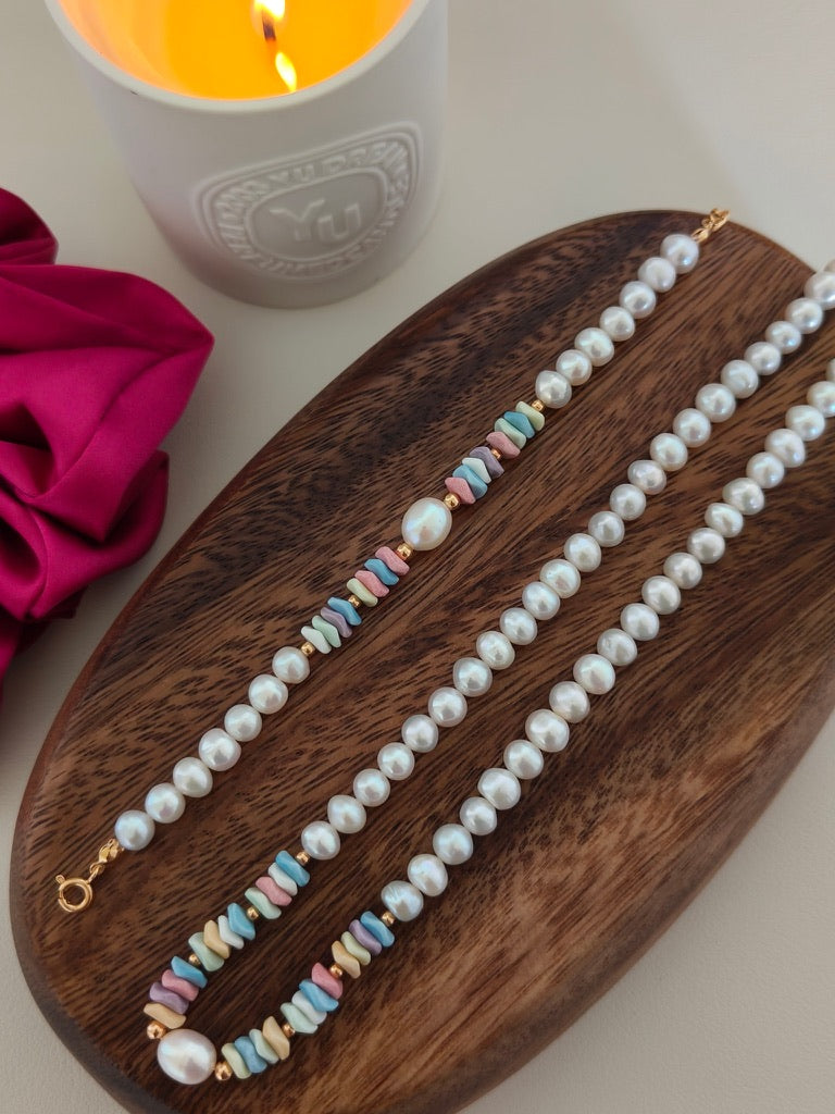 Rainbow Stone & Pearl Necklace