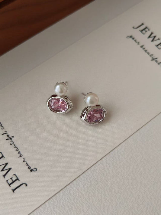 18K Gold Vermeil Freshwater Pearl & Pink Gemstone Earrings