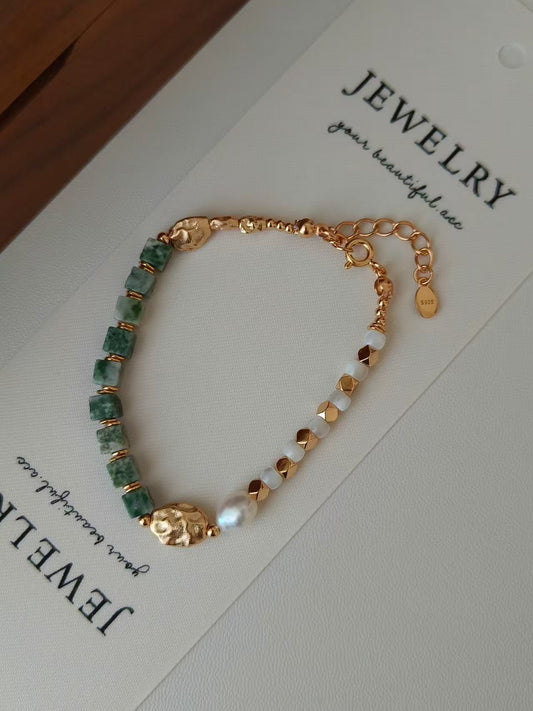 Green Jade & Pearl Bracelet